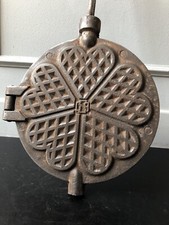 Vintage Ancien Gaufrier Fonte Trèfle Cuisinière Poêle Piano Fourneau Cuisine