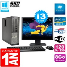 PC DELL 990 SFF Core I3-2120 Ram 8Go Disque 120Go SSD Graveur Wifi W7 Ecran 19"