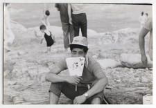 Homme japonais plage évantail casquette - Photo vintage snapshot