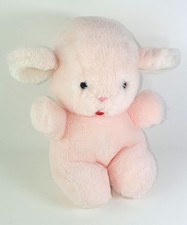 Ancienne peluche doudou Mouton agneau rose langue rouge Pouet 24 cm