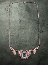 ANCIEN COLLIER ARGENT MASSIF ART DECO AIGUE MARINE ANNÉE 1930 NECKLACE SILVER