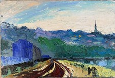 tableau ancien huile paysage Pays Basque. Hendaye. Claude Taillant