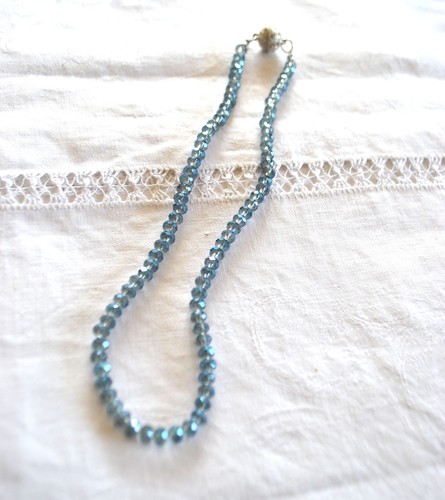 Collier vintage bleu perles - collier,