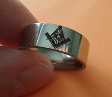 BAGUE ALLIANCE métal titane argenté, à symbole maçonnique, diamètre 20