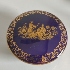 BONBONNIERE Boîte à bijoux PORCELAINE Limoges CHADELAUD bleu four déco asie