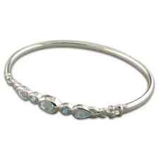 Topaze Bleu Bracelet à Charnière Argent Sterling 925 Poinçonnée Britannique Made