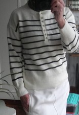 Pull moëlleux PROMOD blanc ivoire rayé noir M 38/40/42