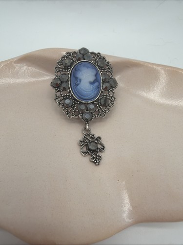 Broche camée bleue - camée, strass