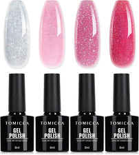 Vernis Semi Permanent Paillettes Rose Set, 4 Couleurs Transparent Rose Rouge Ver