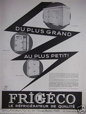 PUBLICITÉ 1933 FRIGÉCO LE