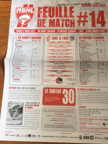 Programme feuille match - programme,