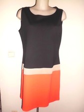 ROBE DROITE C&A NOIR ROUGE BANDE TAUPE REFLET PAILLETTE DORE T:L/XL SANS MANCHE