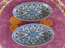 2 Raviers Terre de Fer Faience UC Sarreguemines Modèle François 1er Floral Bleu