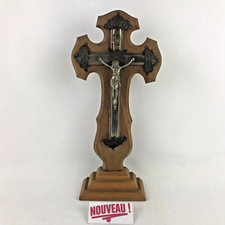 ➜Croix/crucifix d'autel Jésus Christ ancienne en métal et bois chrétienne 36 cm