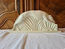 Statue Sculpture Faïence Émaillée Beige Art Deco Chien Levrier En Course Whippet