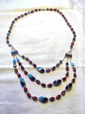 Collier Hématite Et Pierre Rouge Agate Ou Jaspe. 3 Rangs Devant 50 Cm