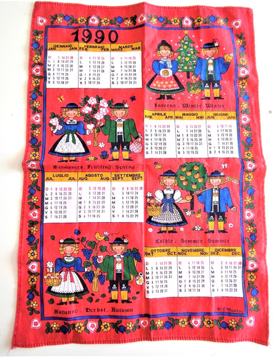 Calendrier tissu 1990 mj - tissu, de