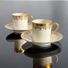 Duo tasses à moka soucoupes Limoges porcelaine blanche décor or – ancien