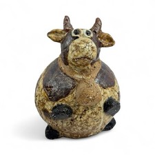 Athezza – Vache Assise Céramique Craquelée – H 18 cm – Vintage - Signée