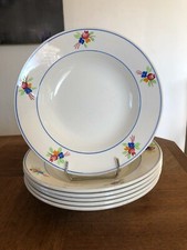 6 ASSIETTES CREUSES EN FAIENCE DE GIEN décor " NICE " (lot n°1)