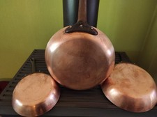 VINTAGE Lot de 3 casseroles françaises cuivre laiton acier occasion