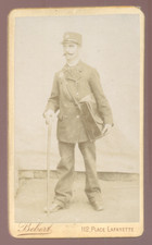 CDV Bebert à Paris, un Facteur, "Postes" au col, Vintage albumen print c.1890