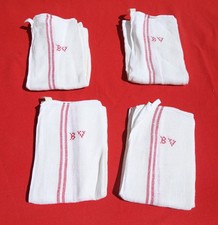 4 torchons cuisine anciens neufs lin ou chanvre liteau rouge