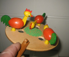 Jouet articulé en Bois Poules qui picorent Germany Vintage