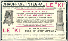 1926 Le Ki Chauffage Radiateur Gaz Poële Paris Publicité Ancienne Ad Heating Gas