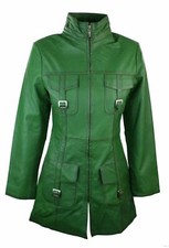 Manteau cuir vert zippé - manteau,