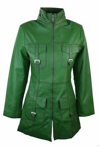 Manteau cuir vert zippé - manteau,