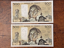 France suite 2 billets de 500 Francs "PASCAL" Qualité NEUF Non circulé UNC