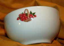 Guy Degrenne  Bol en porcelaine blanche décor panier de fraises et cerises  TBE