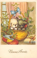 CPA FANTAISIE REPRESENTANT 2 CHIENS / BONNE ANNEE / DOG