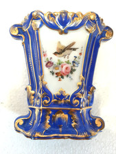VASE NAPOLEON III PORCELAINE DE PARIS 12,5 CM OISEAUX BOTANIQUE