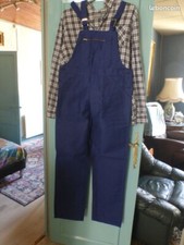 salopette Pantalon cote  bretelles Bleu de Travail Vintage moleskine f France 46