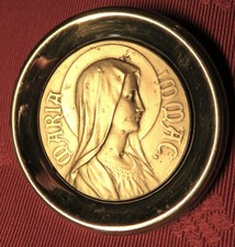 RELIQUAIRE de VOYAGE ancien COEUR Sacré de MARIE MÉDAILLON métal argenté & acier