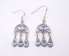 9.40 GM 925 Argent Sterling Naturel Topaze Bleu Coupe Pierre Précieuse D Taille