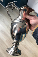 Ancien Grand Pichet Broc Métal Argenté XIXème Anse Cariatide