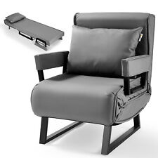 Makika Fauteuil Lit Chauffeuse Chaise Longue Accoudoirs PU Pliable Canapé Gris
