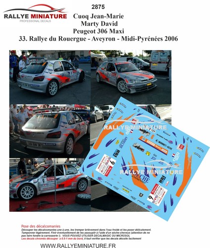 Decals ref 2875 peugeot - 1/18,