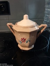 Ancien sucrier en faïence de Digoin Sarreguemines rose poudré modèle 9234