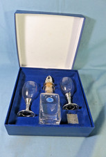 Service à liqueur jolie bouteille en cristal & 2 verres neufs Troll Tinn Norvege