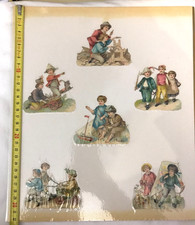 6 Anciens découpis chromos Thème jeu d'enfants petite fille garçon Cerf-volant