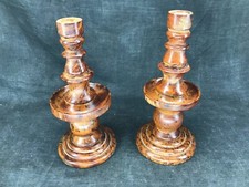 Paire de bougeoirs en ronce bois tournées bougie rat de cave antiquité france