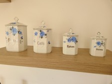 Lot 4 pots à épices anciens Epiag D.F. Czechoslovakia (années 30) décor bleu...