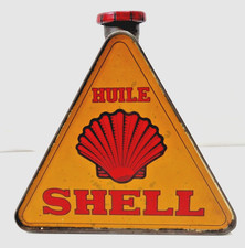 RARE Ancien BIDON D'HUILE SHELL triangulaire - 1 L - Fr - Années 1930