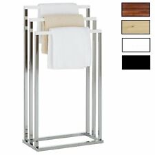 Porte-serviettes avec 3 portants en métal chromé et bois