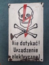 Ancienne plaque émaillée polonaise "Danger de mort courant haute tension"