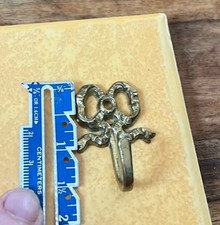 French wall hook Antique Bow Gold Brass Curtain Tie Back Victorian Key 1 ½”